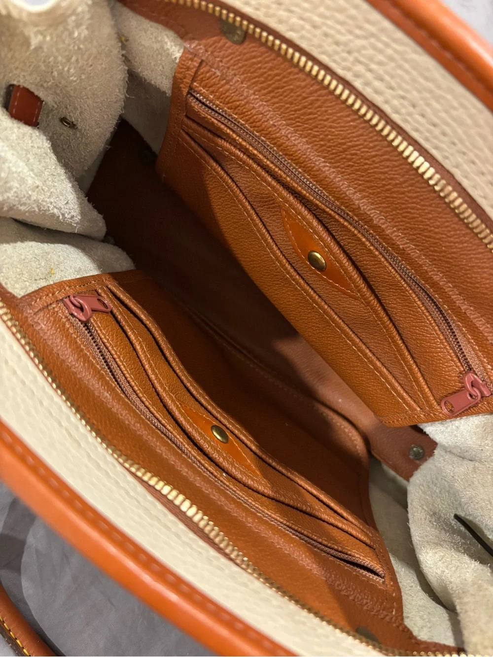 Dooney & Bourke Cream and Tan Leather Satchel